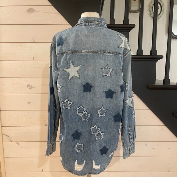 One Teaspoon x Free People Everyday Blue Classic Star Shirt NWT Size XS - Picture 7 of 10